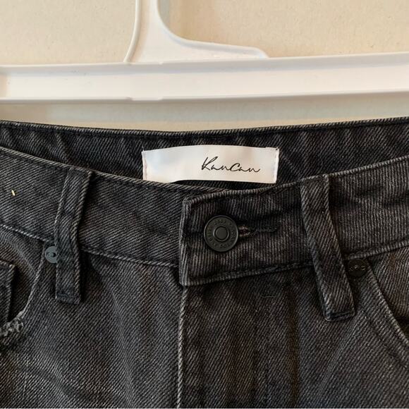 Kancan Black Plaid Patch Distressed High Rise Slim Straight Jeans - Picture 6 of 7